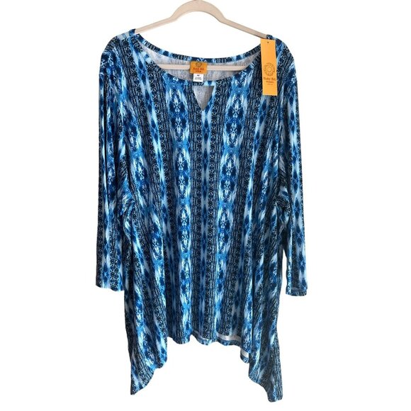 NWT Ruby Rd Women's 4X Blue Abstract Scoop Neck Stretchy Summer Blouse 25.5"x28" - Picture 2 of 9